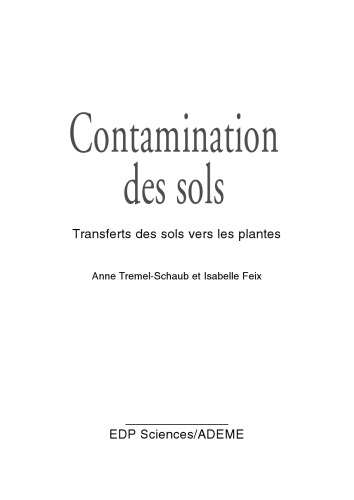 Contamination des sols: Transferts des sols vers les plantes
