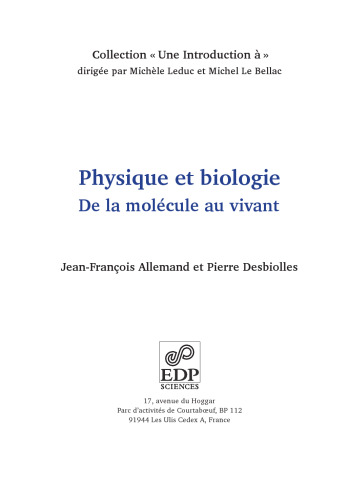 Physique et biologie : de la molécule au vivant