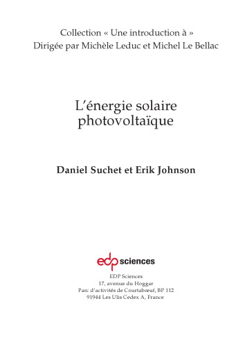 L'énergie solaire photovoltaïque