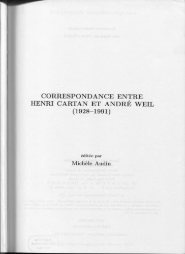Correspondance entre Henri Cartan et André Weil (1928-1991)