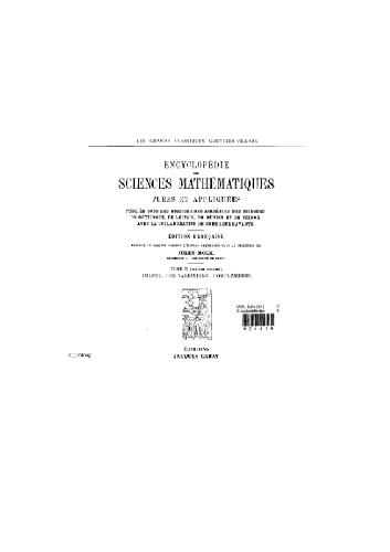 Encyclopedie des sciences mathematiques. Calcul des variations. Complements