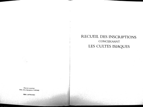 Recueil des inscriptions concernant les cultes isiaques: RICIS