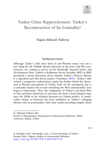 [Chapter]Turkey-China Rapprochement: Turkey’s Reconstruction of Its Liminality? in Critical Readings of Turkey’s Foreign Policy