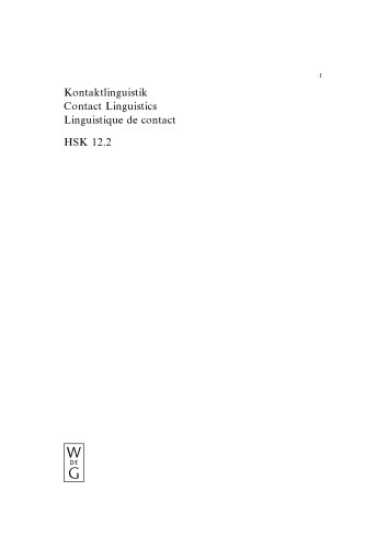 Kontaktlinguistik / Contact Linguistics / Linguistique de contact: 2. Halbband