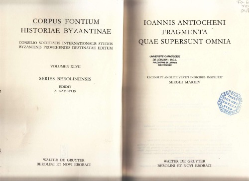 Ioannis Antiocheni fragmenta quae supersunt omnia