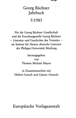 Georg Büchner Jahrbuch: Band 5 1985
