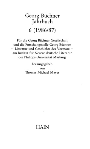 Georg Büchner Jahrbuch: Band 6 1986-1987