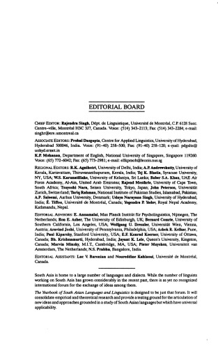 The Yearbook of South Asian Languages and Linguistics: 1999