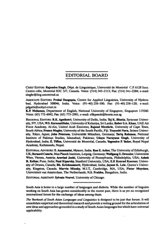 The Yearbook of South Asian Languages and Linguistics: 2000