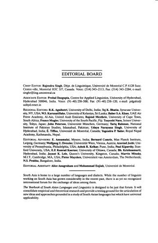 The Yearbook of South Asian Languages and Linguistics: 2001