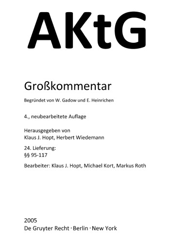 Aktiengesetz: Lieferung 24 §§ 95-117