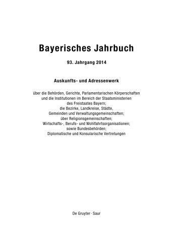 Bayerisches Jahrbuch: 93. Jahrgang 2014