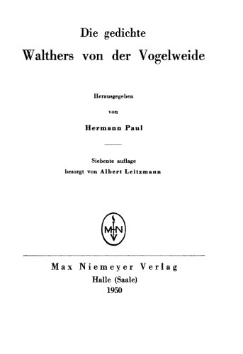 Die Gedichte Walthers von der Vogelweide