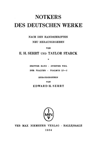 Notkers des Deutschen Werke: 3. Band, 2. Teil: Der Psalter. Psalmus LI–C