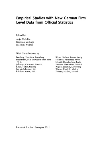 Empirical Studies with New German Firm Level Data from Official Statistics: Themenheft Heft 3/Bd. 231 (2011) Jahrbücher für Nationalökonomie und Statistik