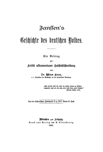 Janssen’s Geschichte des deutschen Volkes: Ein Beitrag zur Kritik unltramontaner Geschichtschreibung