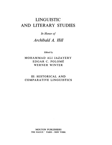 Linguistic and Literary Studies: Volume 3 Historical and Comparative Linguistics