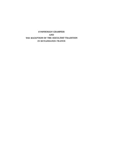 Symphorien Champier and the Reception of the Occultist Tradition in Renaissance France