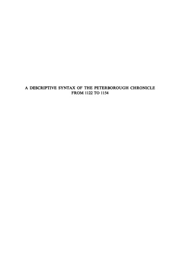 A Descriptive Syntax of the Peterborough Chronicle from 1122-1154