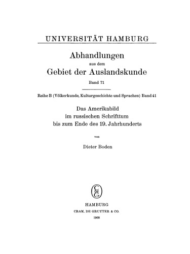 Das Amerikabild im russischen Schrifttum bis zum Ende des 19. Jahrhunderts
