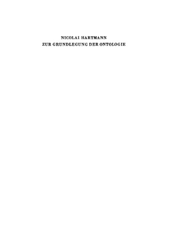 Zur Grundlegung der Ontologie