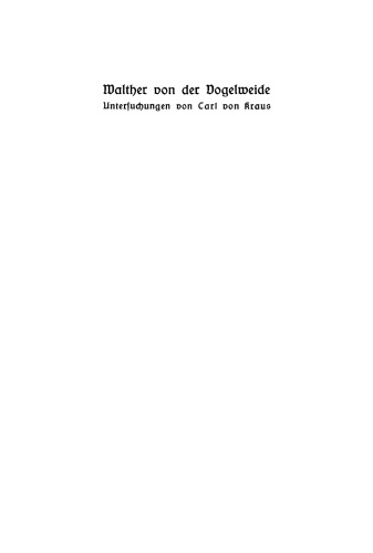 Walther von der Vogelweide: Untersuchungen