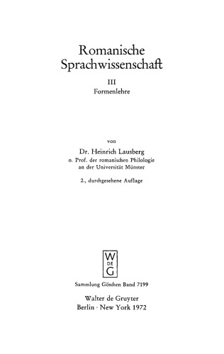 Romanische Sprachwissenschaft: Band 3 Formenlehre