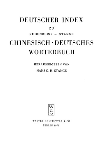 Chinesisch-Deutsches Wörterbuch - Deutscher Index