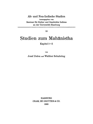 Studien zum Mahanisiha. Kapitel 1–5