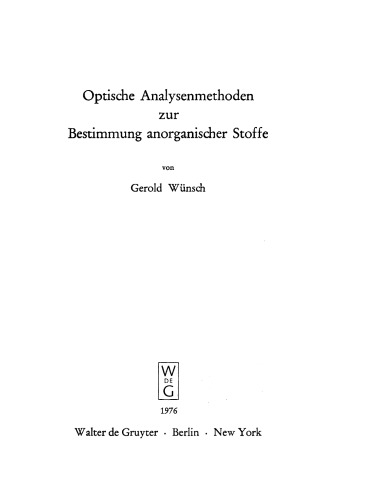 Optische Analysenmethoden zur Bestimmung anorganischer Stoffe