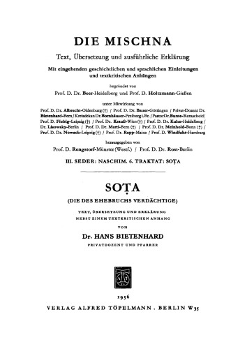 Die Mischna: Traktat 6 Sota (Die des Ehebruchs Verdächtige)