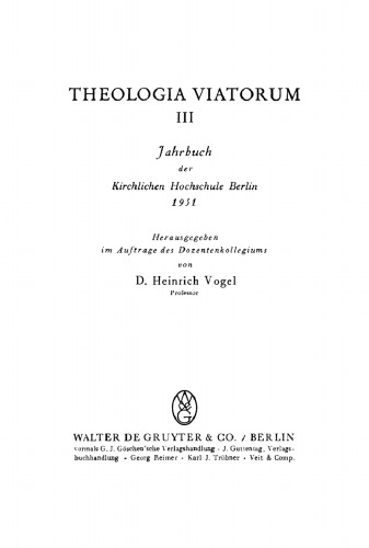 Theologia Viatorum: Band 3 1951