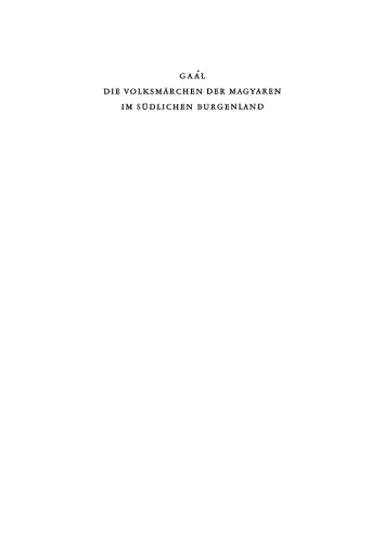 Die Volksmärchen der Magyaren im südlichen Burgenland