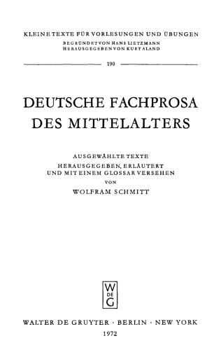 Deutsche Fachprosa des Mittelalters: Ausgewählte Texte