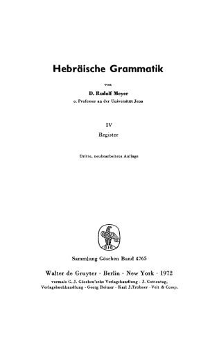 Hebräische Grammatik: Band 4 Register