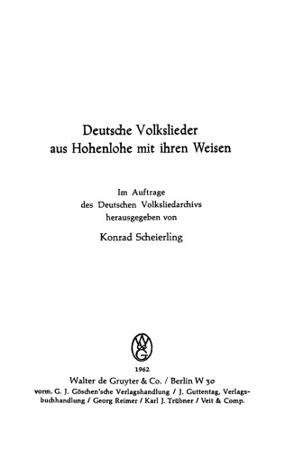 Deutsche Volkslieder aus Hohenlohe mit ihren Weisen