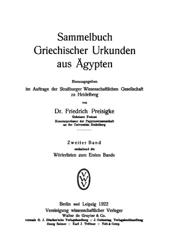 Sammelbuch griechischer Urkunden aus Ägypten: Band 2