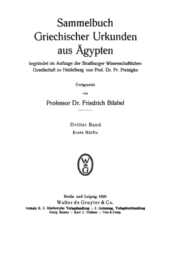Sammelbuch griechischer Urkunden aus Ägypten: Band 3
