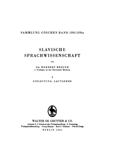 Slavische Sprachwissenschaft: I Einleitung, Lautlehre