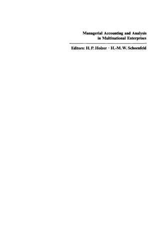 Managerial Accounting and Analysis in Multinational Enterprises