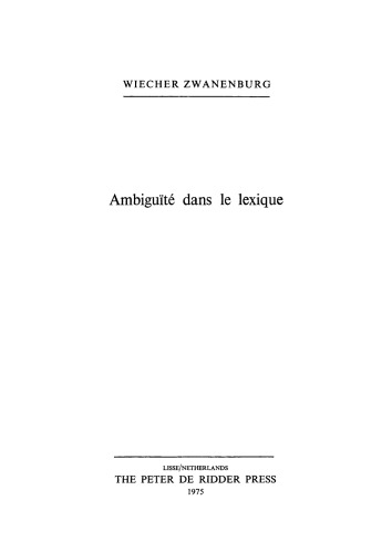 Ambiguité dans le lexique