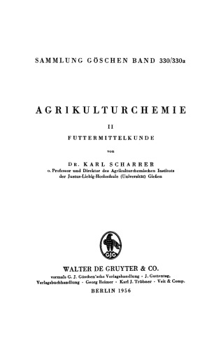 Agrikulturchemie: Band 2 Futtermittelkunde