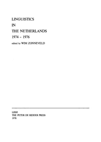 Linguistics in the Netherlands 1974–1976: Papers