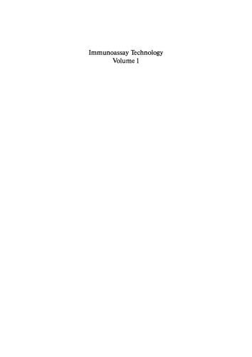 Immunoassay Technology: Vol. 1 Immunoassay Technology Vol. 1
