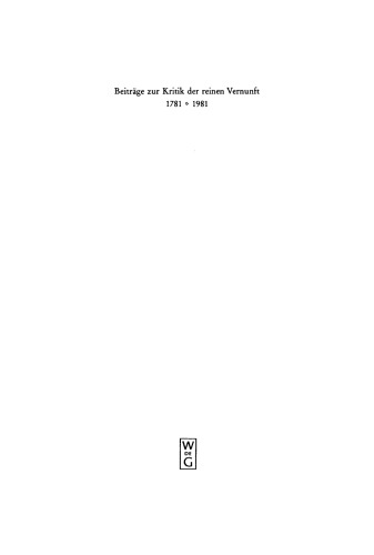 Beiträge zur Kritik der reinen Vernunft 1781–1981