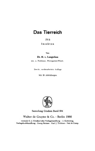 Das Tierreich: Teil IV/3 Insekten