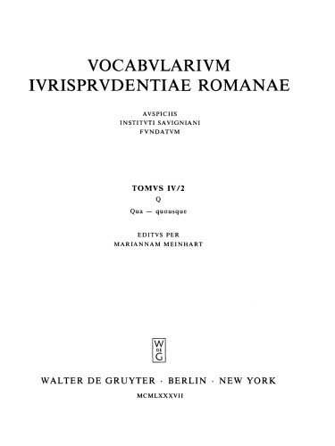 Vocabularium iurisprudentiae Romanae: Hlbbd 2 Qua - quousque