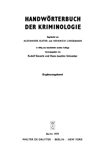 Handwörterbuch der Kriminologie: Band 4 Ergänzungsband