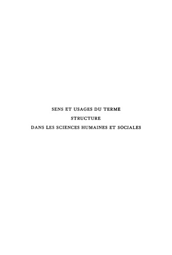 Sens et usages du terme structure dans les sciences humaines et sociales