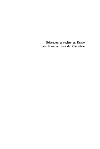 Education et société en Russie dans le second tiers du XIXe siècle